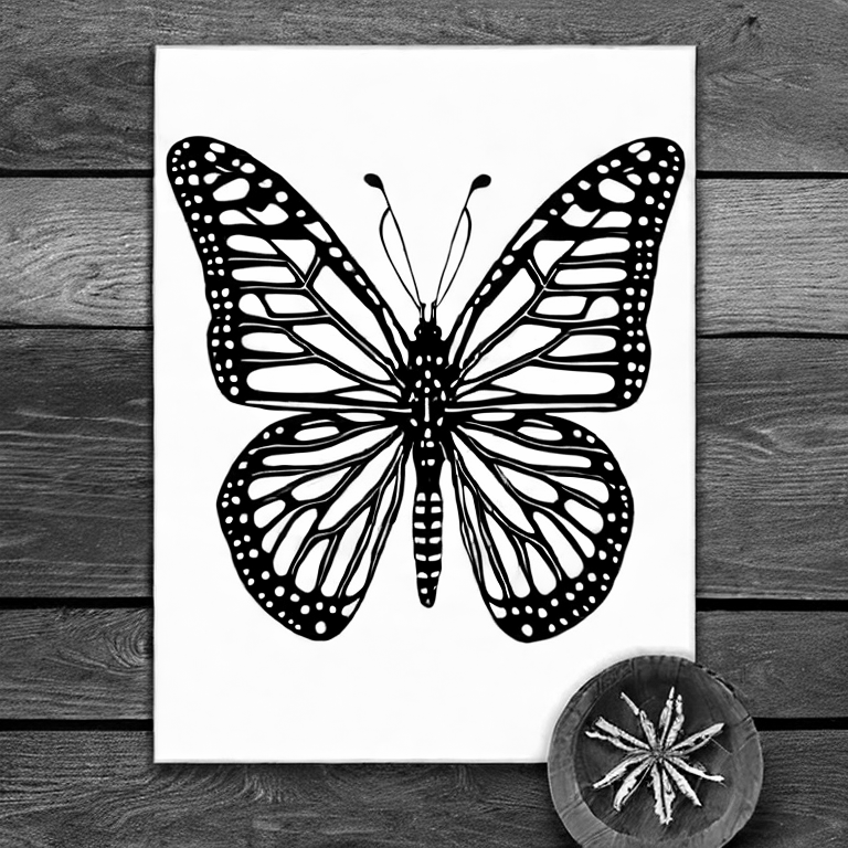 Coloring page of monarch butterfly with lined mandala pattern