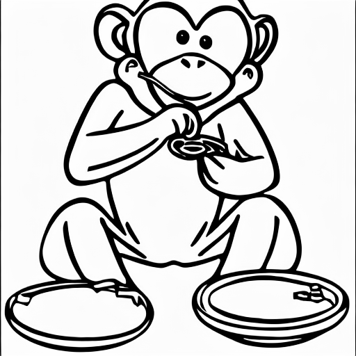 Coloring page of monkey eating pasta in mars