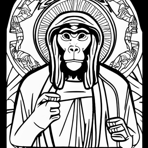 Coloring page of monkey jesus on moped