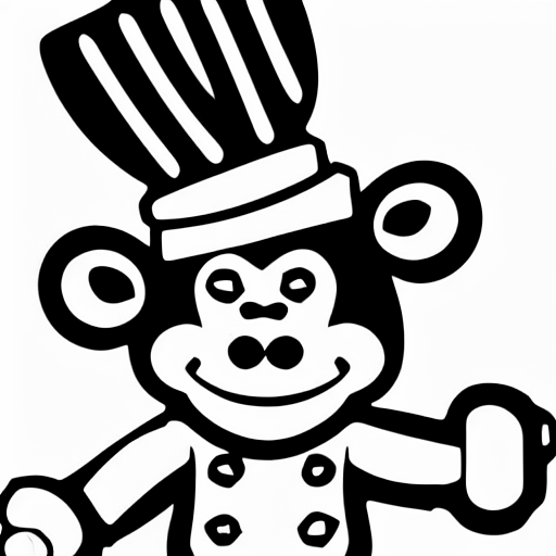 Coloring page of monkey wearing a chefs hat