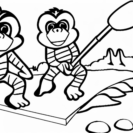 Coloring page of monkeys playing golf