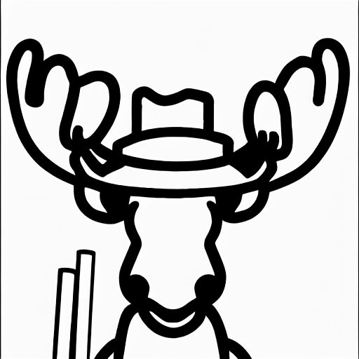 Coloring page of moose with straw hat