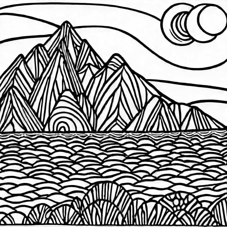 Coloring page of mountain view