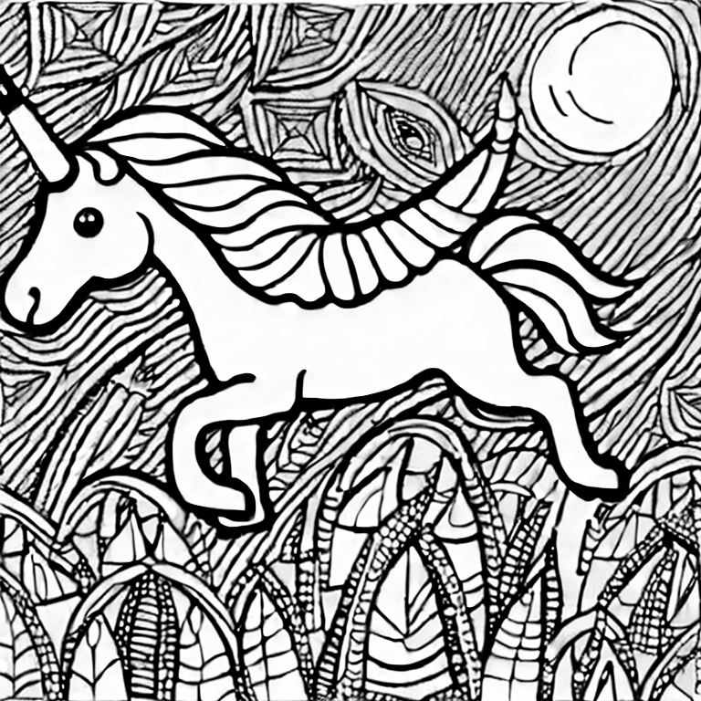 Coloring page of mummy and baby unicorn flying in sky