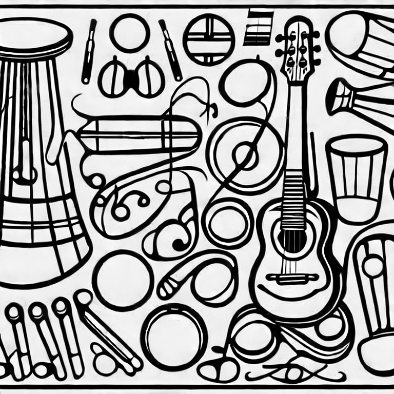 Coloring page of musical instruments outline