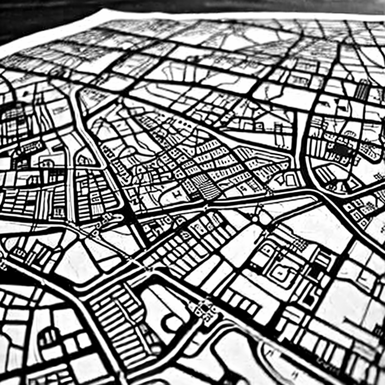 Coloring page of neighborhood map with buildings