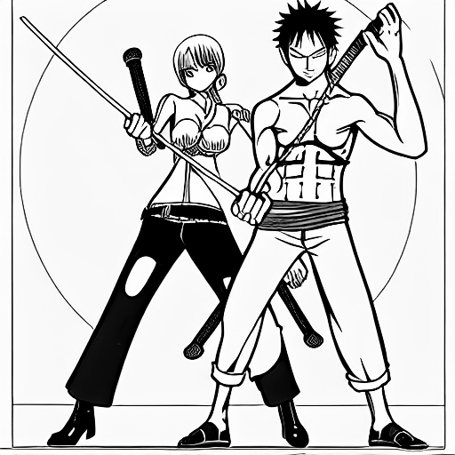 Coloring page of nico robin and roronoa zoro in one piece