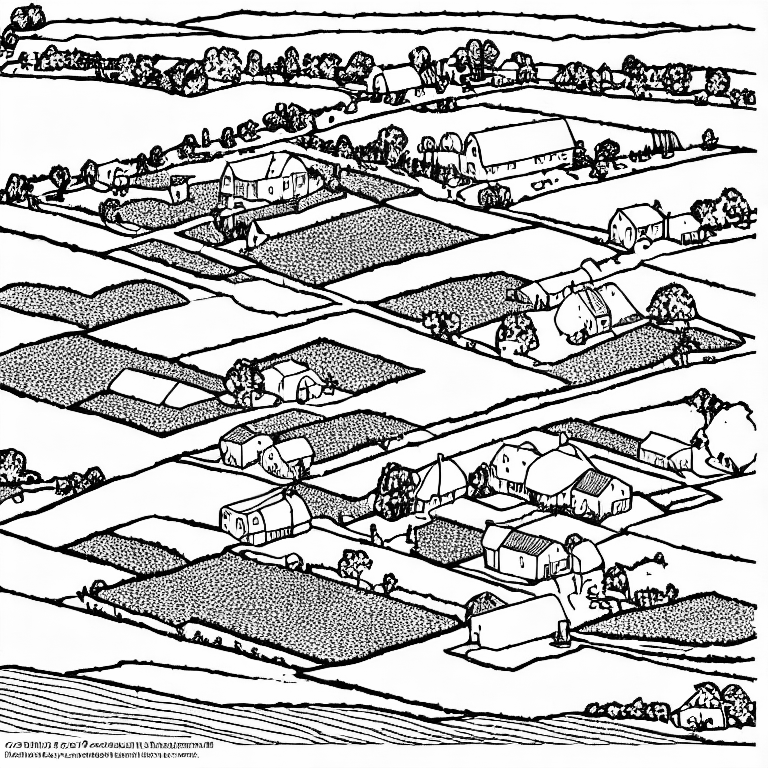 Coloring page of one farm in cavalier perspective