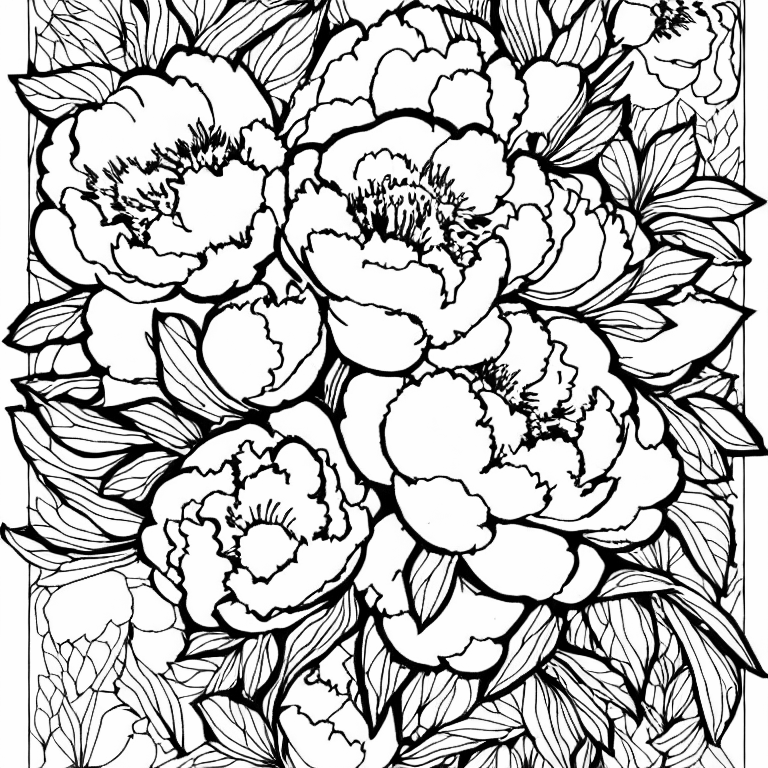 Coloring page of peony in the hand