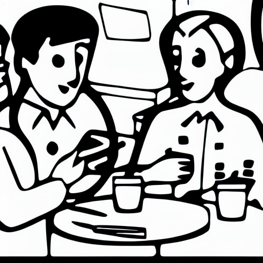 Coloring page of people in a restaurant
