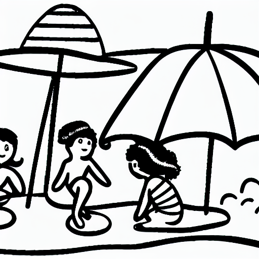 Coloring page of people on the beach