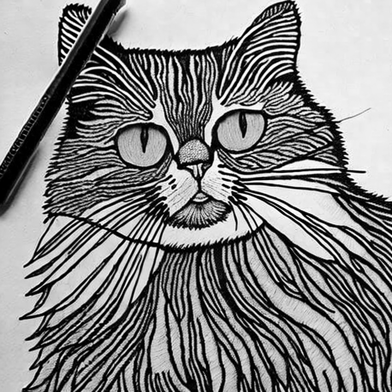 Coloring page of persian cat playing with yarn