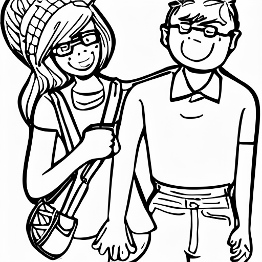 Coloring page of photographer take a photo of couple