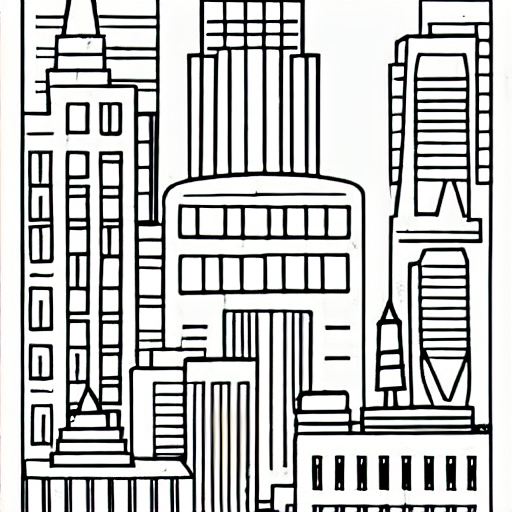 Coloring page of pikachu in a city