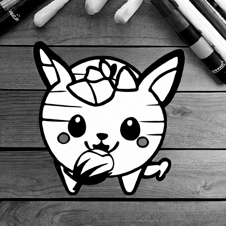 Coloring page of pikatchu eating an apple