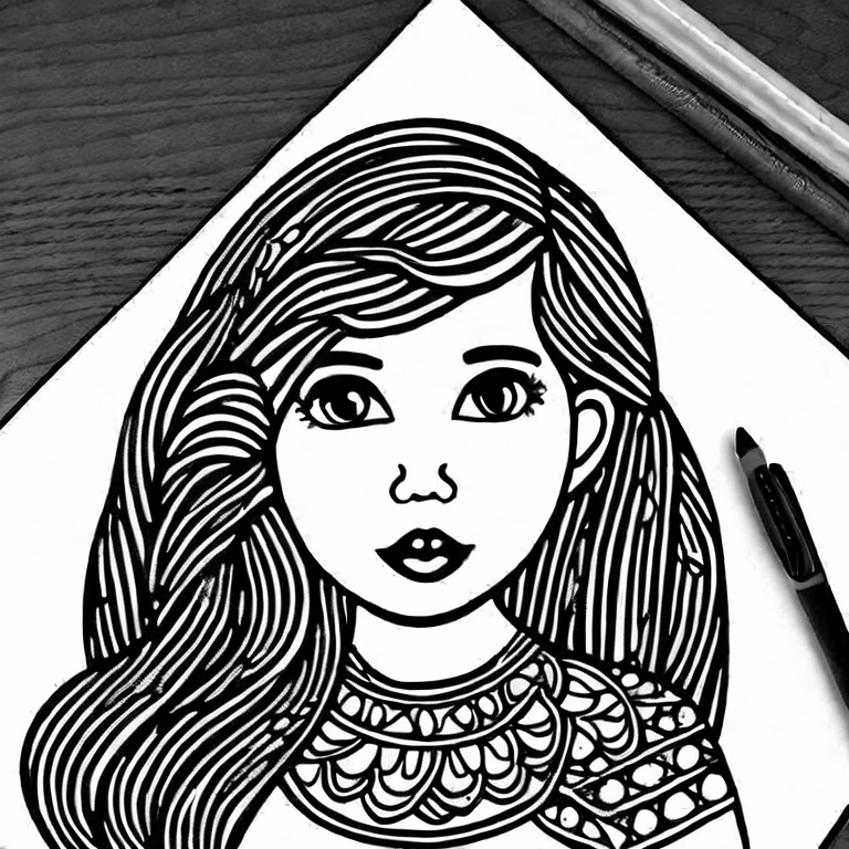 Coloring page of pretty girl