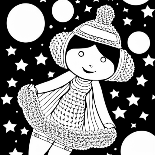 Coloring page of princess crochet in space