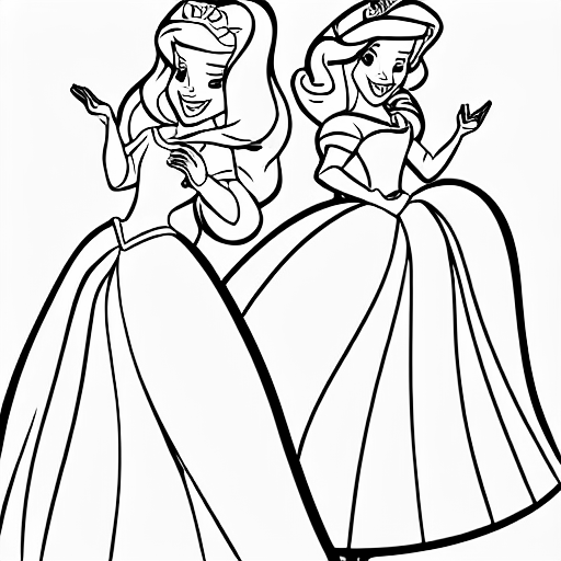 Coloring page of princesses learning to code