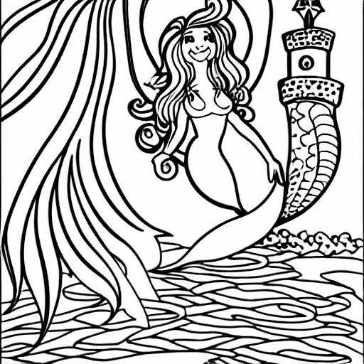 Coloring page of priness mermaid in underwater castle