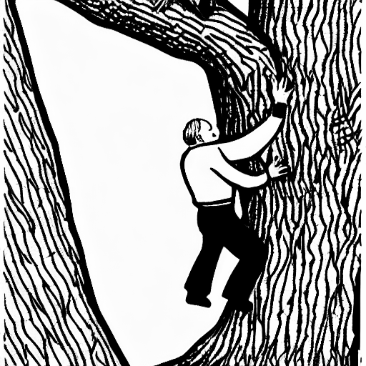 Coloring page of putin climbing up a tree