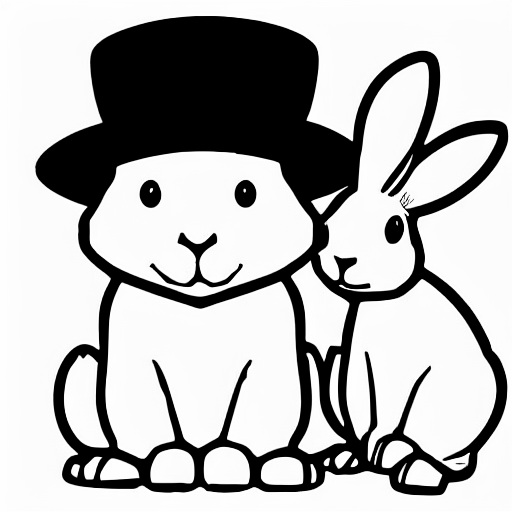 Coloring page of rabbit in a hat