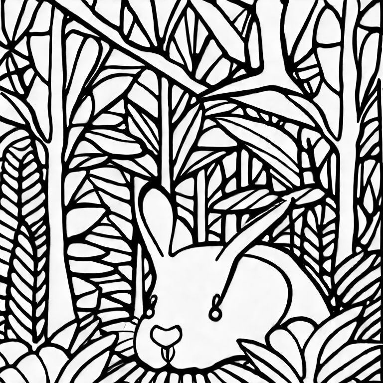 Coloring page of rabbit in the jungle