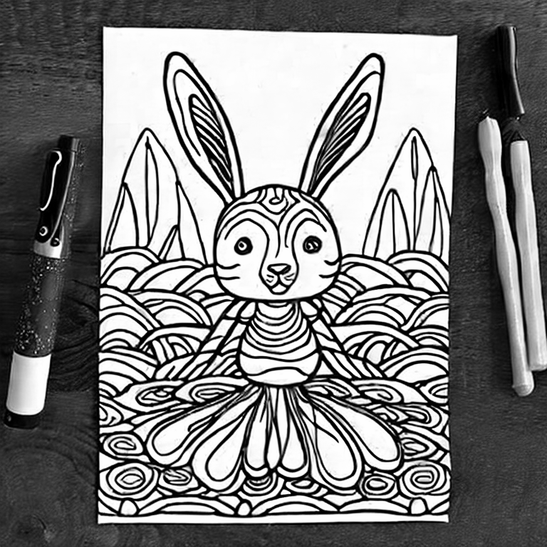 Coloring page of rabbit mermaid