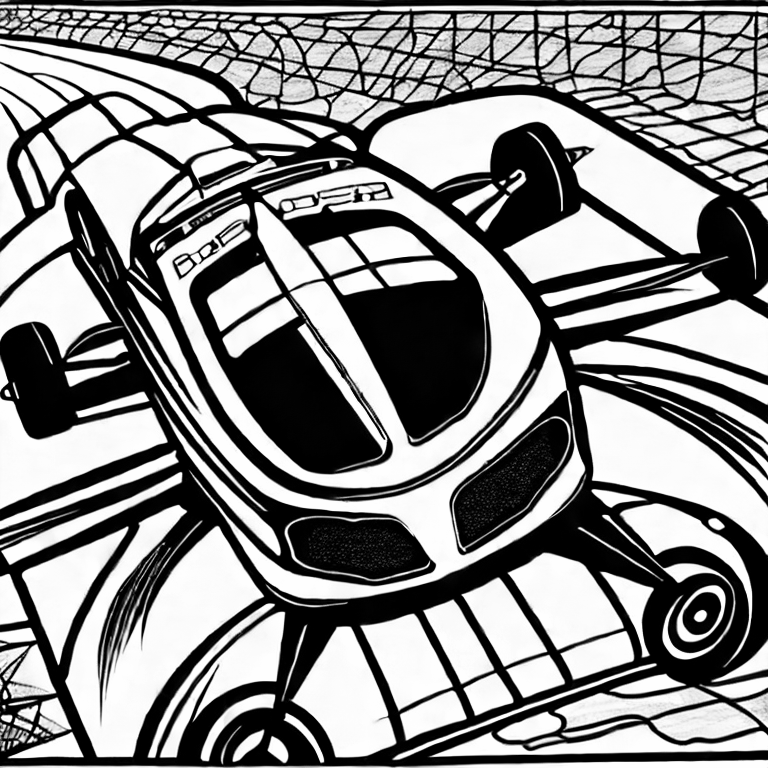 Coloring page of race car flying