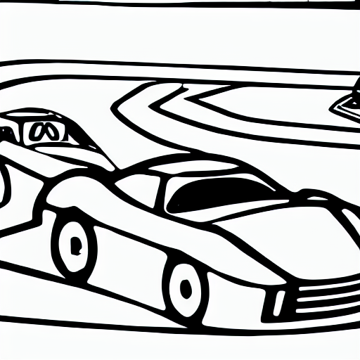 Coloring page of racing cars going round a track
