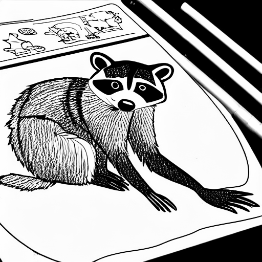 Coloring page of racoon in a plane