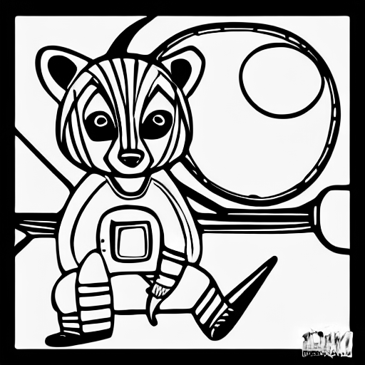 Coloring page of racoon in a plane