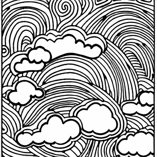 Coloring page of rainbow and clouds