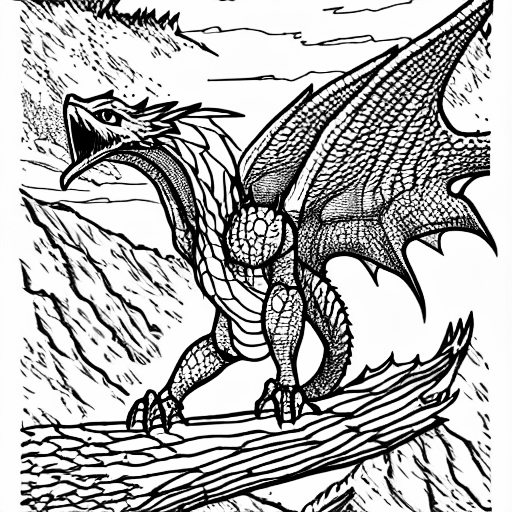 Coloring page of rathalos perched on a cliff