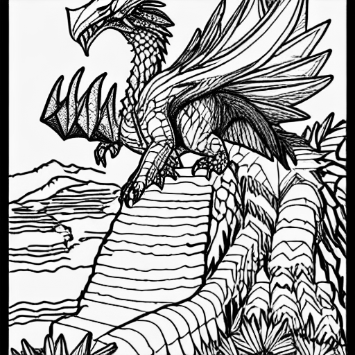 Coloring page of rathalos perched on a cliff