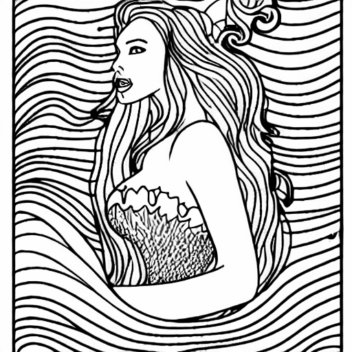 Coloring page of realistic mermaid