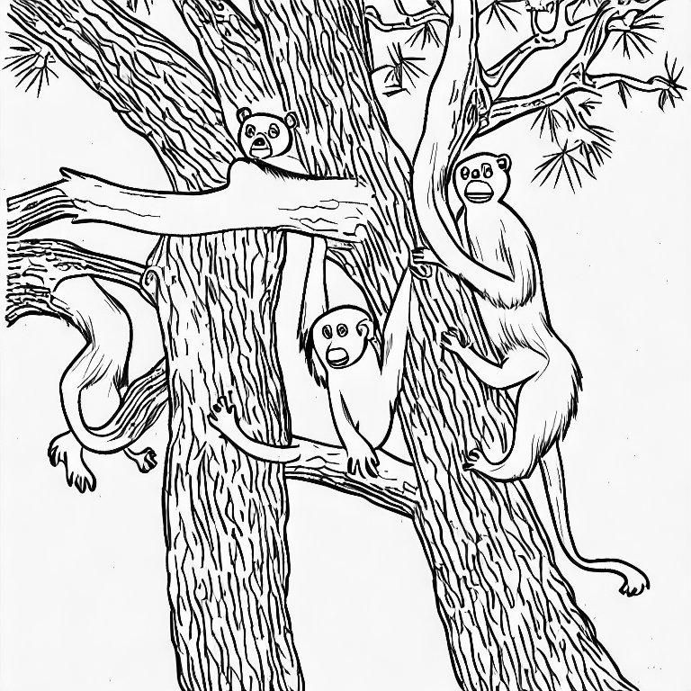 Coloring page of red howler monkey in tree