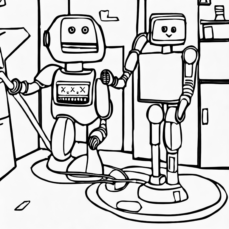 Coloring page of robot cleans the room