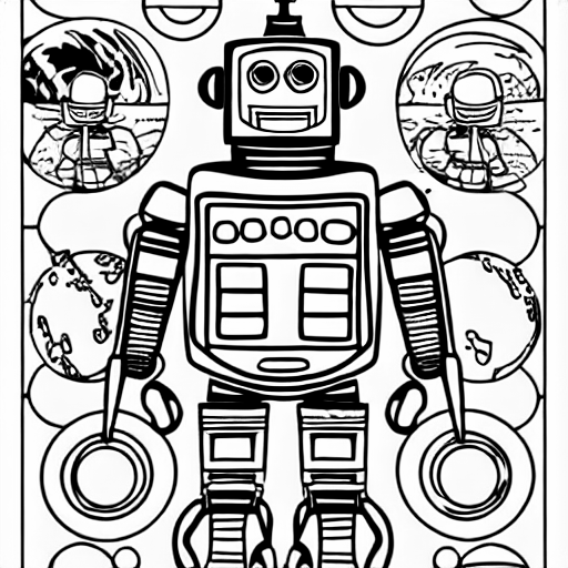 Coloring page of robot spaceship