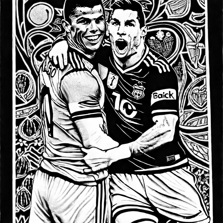 Coloring page of ronaldo and messi huging