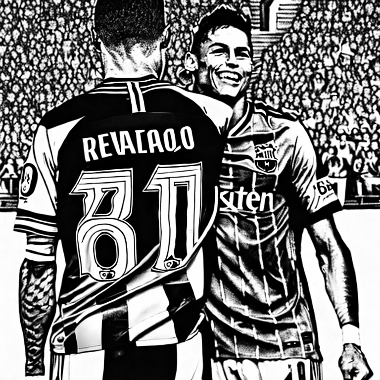 Coloring page of ronaldo and neymar messi huging
