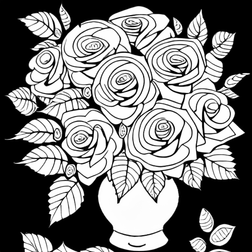 Coloring page of rose bouquet