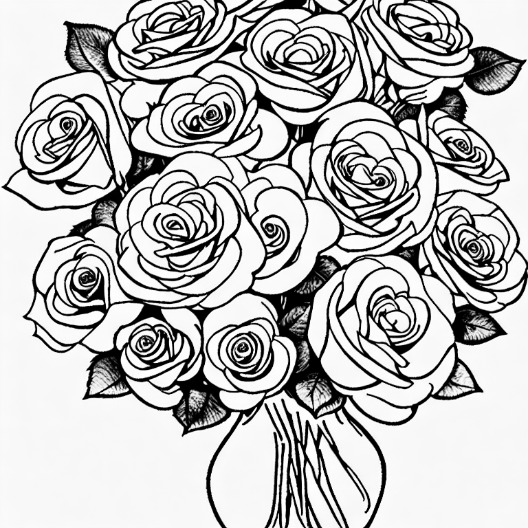 Coloring page of roses bouquet
