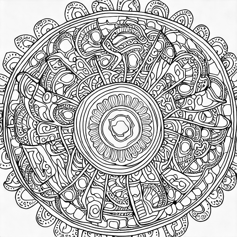 Coloring page of round detailed seashell mandala