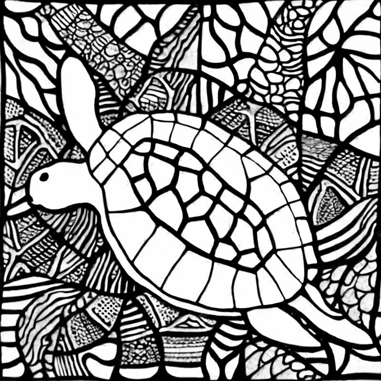 Coloring page of sea turtle swimming in the ocean