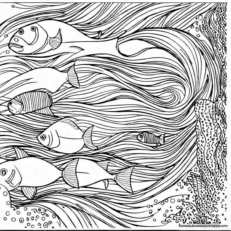 Coloring page of sea wave fishes