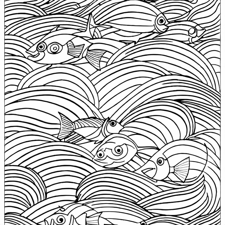 Coloring page of sea wave fishes
