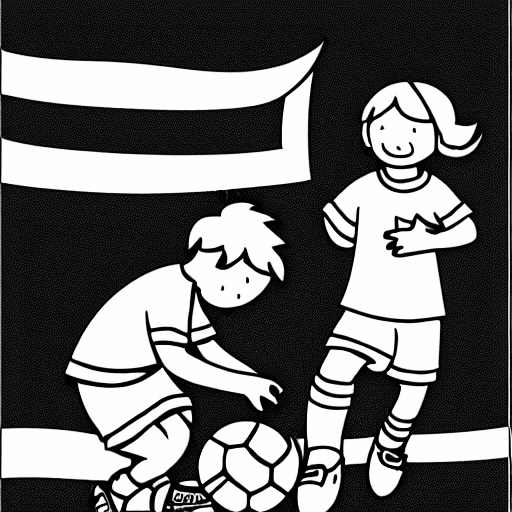 Coloring page of small child scoring goal