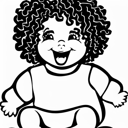 Coloring page of smiling baby with big hair