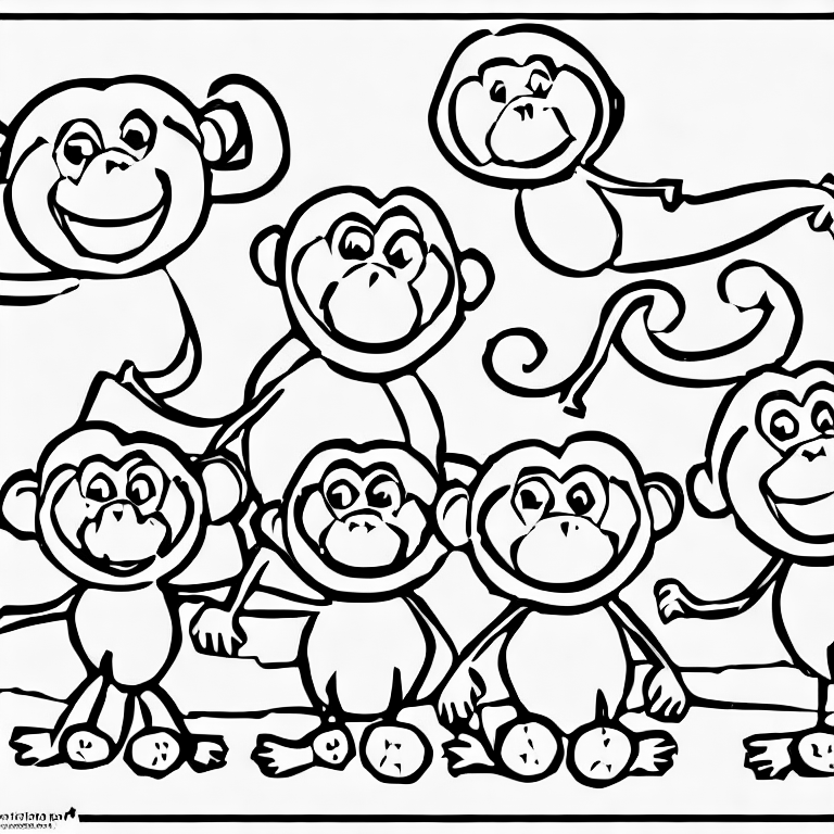 Coloring page of some monkeys in a field