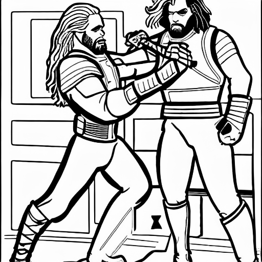 Coloring page of starbuck fighting worf